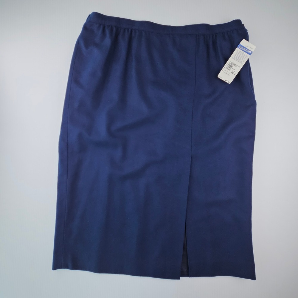 Pendleton Plus Vintage 80s Navy Blue Virgin Wool Midi Skirt NWT 22W W629-207